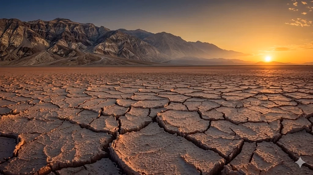 Drought-affected terrain illustrating regional water stress