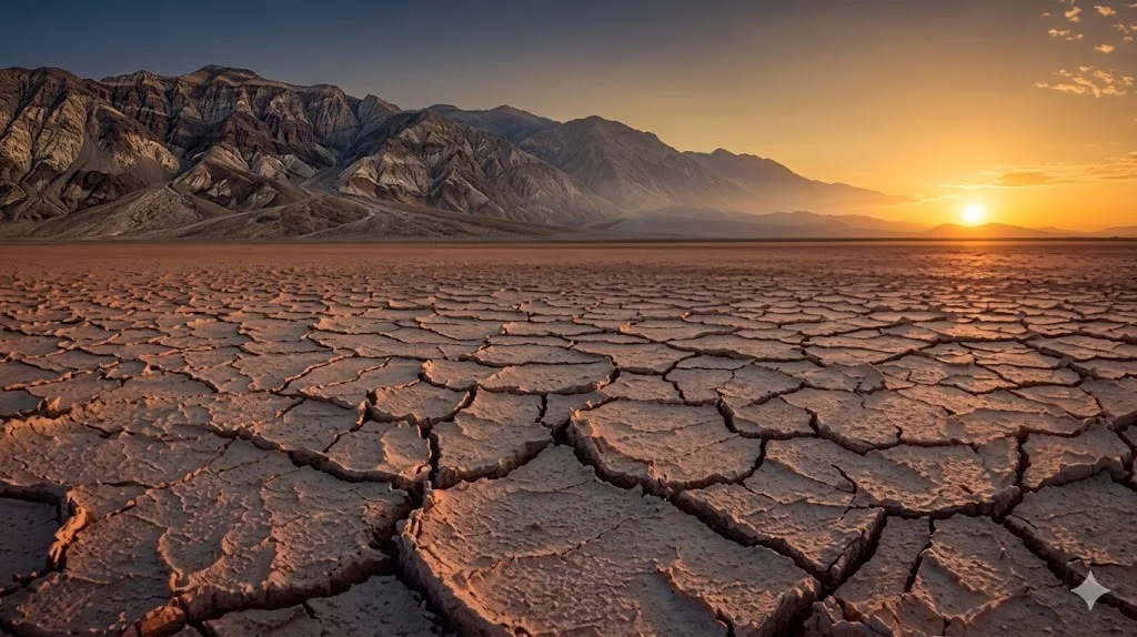 Drought-affected terrain illustrating regional water stress